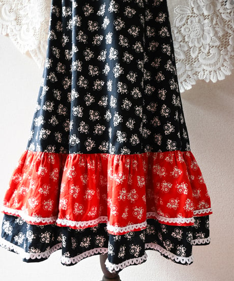 【tiny yearn】1970's German Floral Frill Maxi Skirt