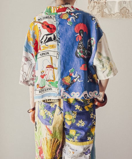 【curoam】Vintage tea towel patchwork shirt