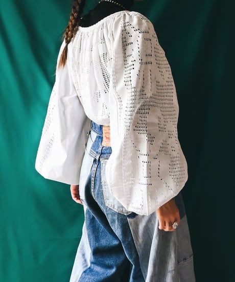 【Seek an nur】Romanian Vintage Crochet Folk Blouse