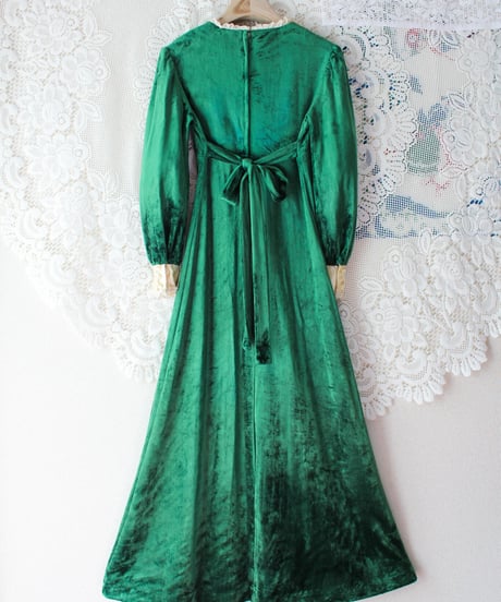 【Seek an nur】1970's Big Collar Velvet Maxi Dress