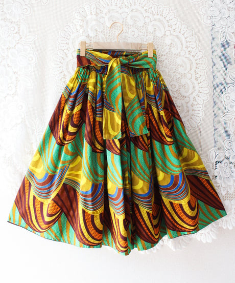 【tiny yearn】African batik Ribbon Flare Skirt