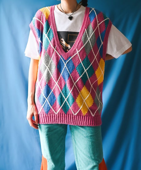 【tiny yearn】Argyle Acryl Knit Over Vest