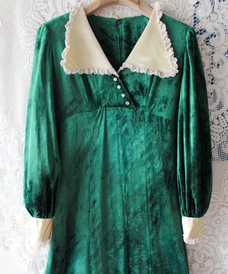 【Seek an nur】1970's Big Collar Velvet Maxi Dress