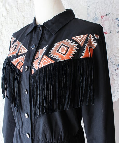 【tiny yearn】Painting Fringe Western Shirt Dress