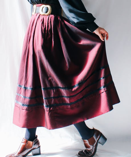【Seek an nur】Austrian Stripe Flare Long Skirt