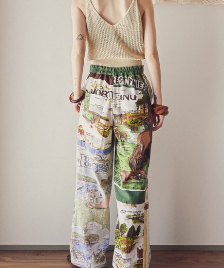 【curoam】Vintage tea towel patchwork pants