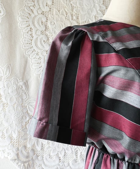 【Seek an nur】USA Multi Stripe Puff Jumpsuit