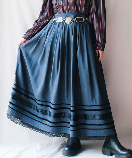 【Seek an nur】Euro Ribbon Lace Silk Maxi Skirt