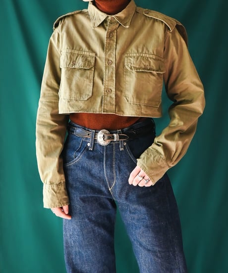 【Seek an nur】Greece Military Cropped Shirt/Khaki