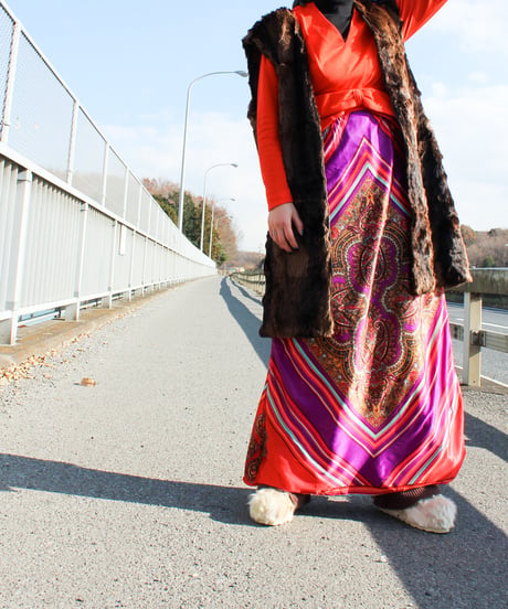 【tiny yearn】1970’s Oriental Pattern Maxi Dress