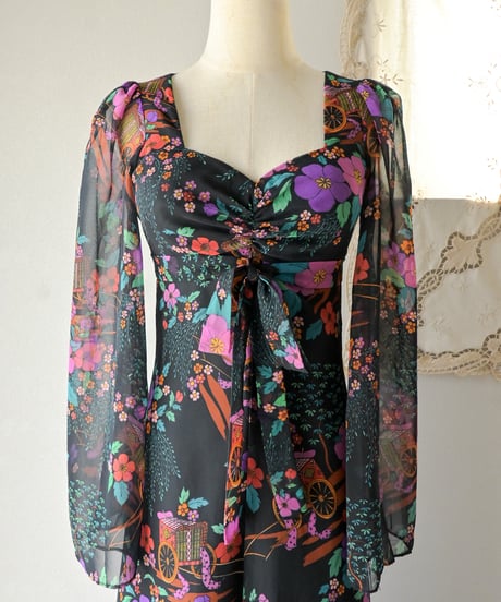 【tiny yearn】1970's euro floral sheer maxi dress