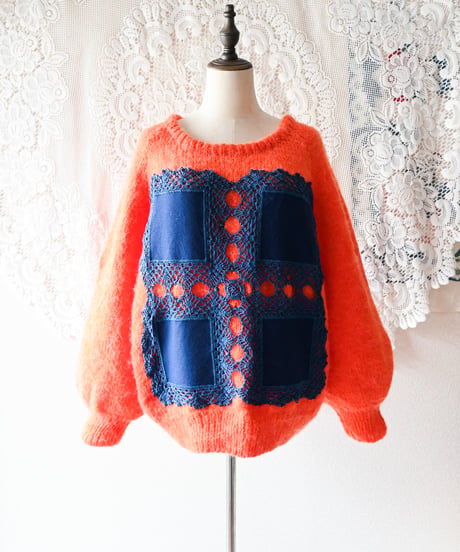 【tiny yearn】Crochet Mohair Knit Over Sweater