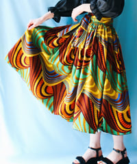 【tiny yearn】African batik Ribbon Flare Skirt