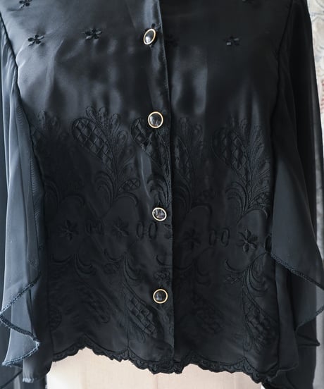 【Seek an nur】Italy Black Sheer Blouse