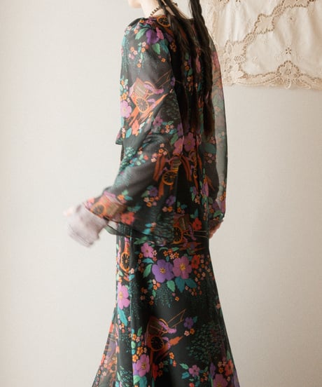 【tiny yearn】1970's euro floral sheer maxi dress