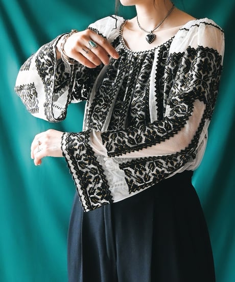 【Seek an nur】Romanian Vintage Beaded Tulle Blouse
