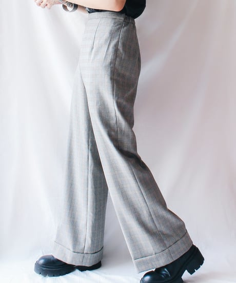 【Seek an nur】USA Glen Check Flare Slacks Pants