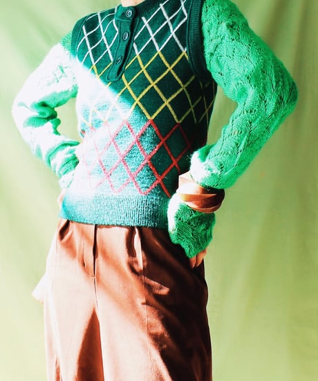【tiny yearn】Vintage Euro Retro Check Knit Vest