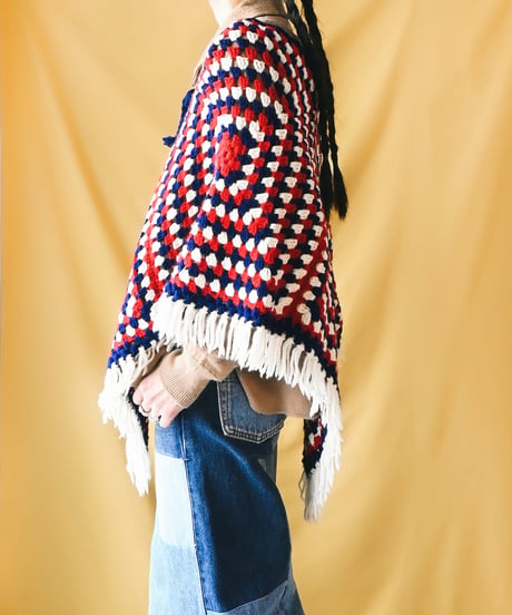 【tiny yearn】1970's Granny Square Crochet Poncho