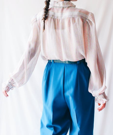 【tiny yearn】Frill Design Mulch Stripe Sheer Blouse
