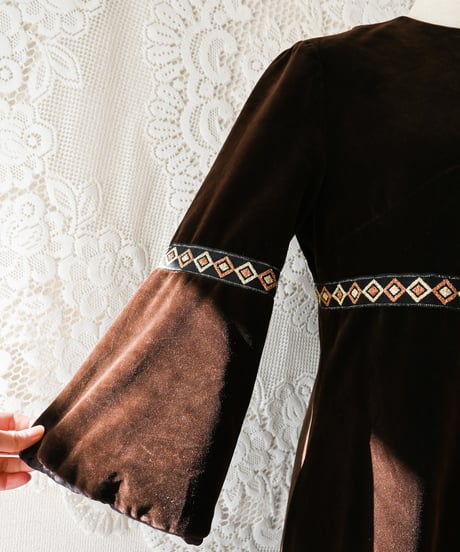 【Seek an nur】1970's Euro Velour Maxi Dress