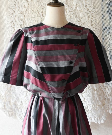 【Seek an nur】USA Multi Stripe Puff Jumpsuit