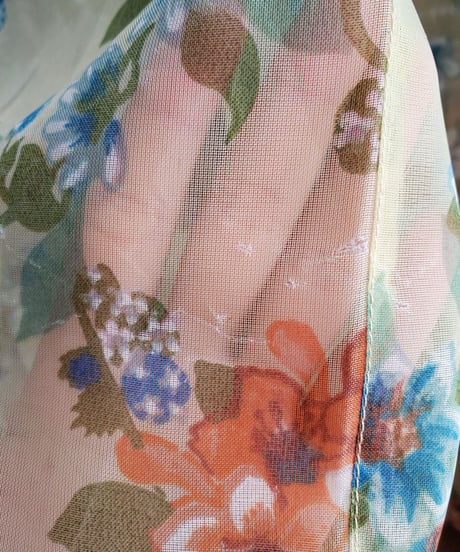 【tiny yearn】1970's Floral Sheer Maxi Dress Gown