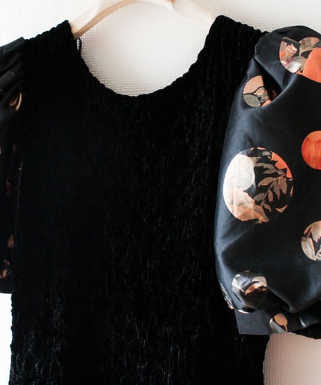 【tiny yearn】Germany Velours Shirring Dot Dress
