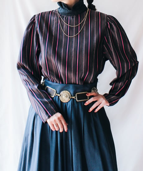 【Seek an nur】Euro Metallic Multi Stripe Blouse