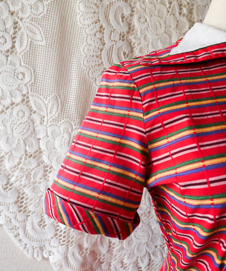 【tiny yearn】1950~60's Multi Border Flare Dress