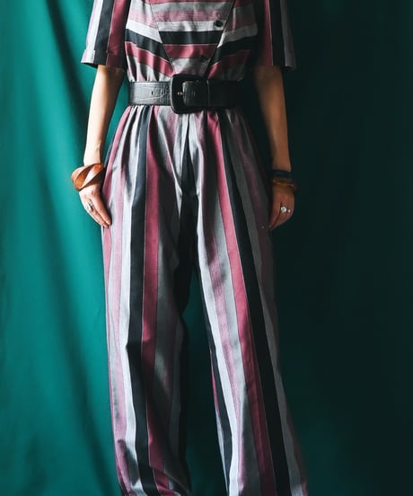 【Seek an nur】USA Multi Stripe Puff Jumpsuit