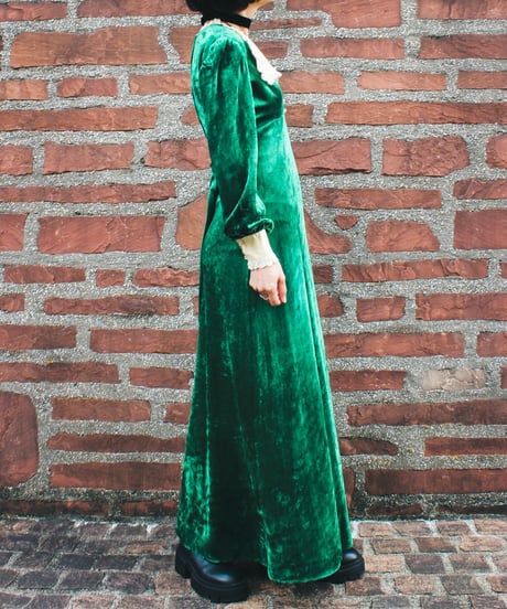 【Seek an nur】1970's Big Collar Velvet Maxi Dress