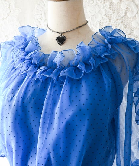 【Seek an nur】Euro Frill Dot Sheer Maxi Dress