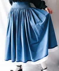 【Seek an nur】German Check Lace Gather Flare Skirt