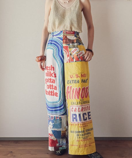 【curoam】Vintage tea towel patchwork pants