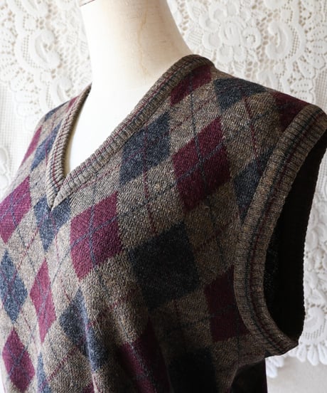 【tiny yearn】Italy Argyle Check Knit Vest
