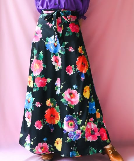 【tiny yearn】1970's Euro Floral Wrap Maxi Skirt