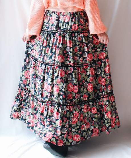 【Seek an nur】German Floral Tiered Maxi Skirt