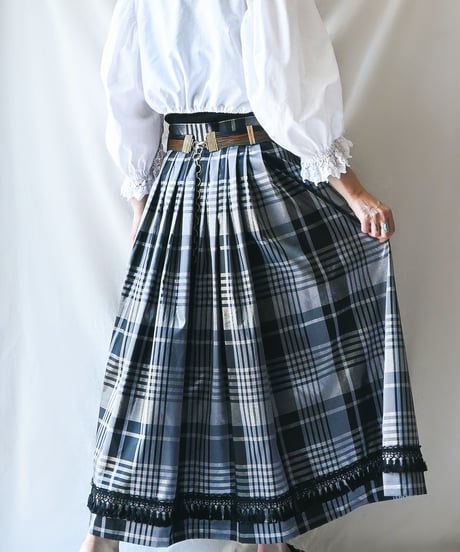 【Seek an nur】Euro Check Metallic Flare Skirt