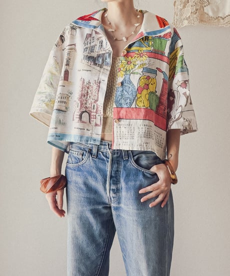 【curoam】Vintage tea towel patchwork shirt