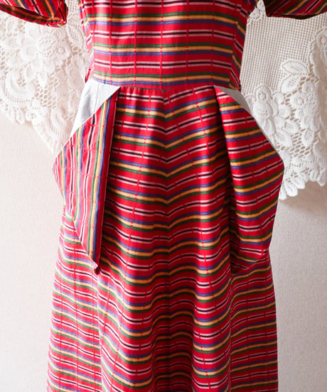 【tiny yearn】1950~60's Multi Border Flare Dress
