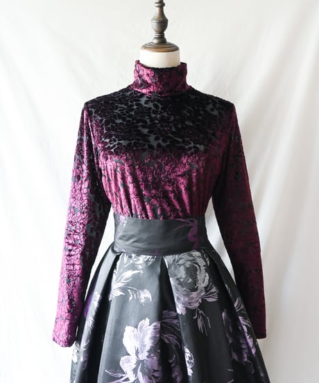 【Seek an nur】Floral Velours×Sheer Tops