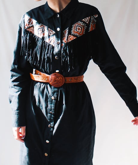 【tiny yearn】Painting Fringe Western Shirt Dress