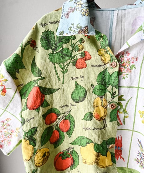 【curoam】Vintage tea towel patchwork shirt