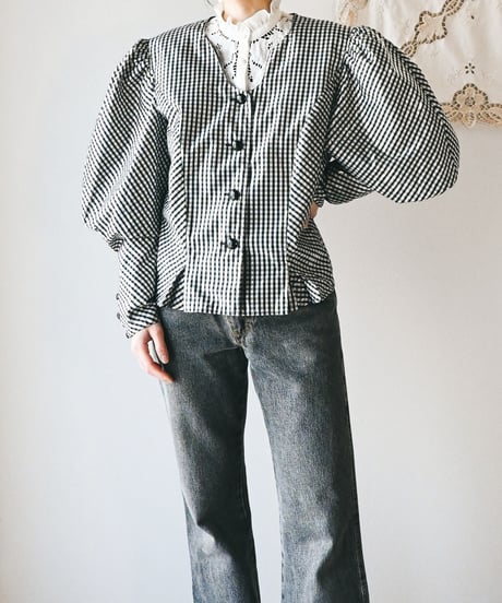 【Seek an nur】Euro Balloon Check Blouse