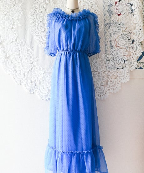 【Seek an nur】Euro Frill Dot Sheer Maxi Dress