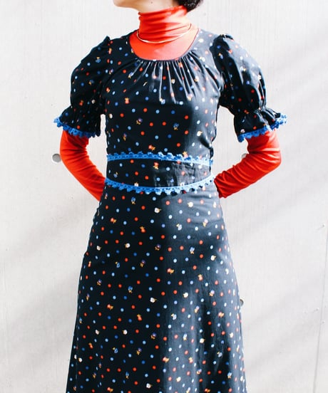 【Seek an nur】1970's German Dot×Floral Maxi Dress