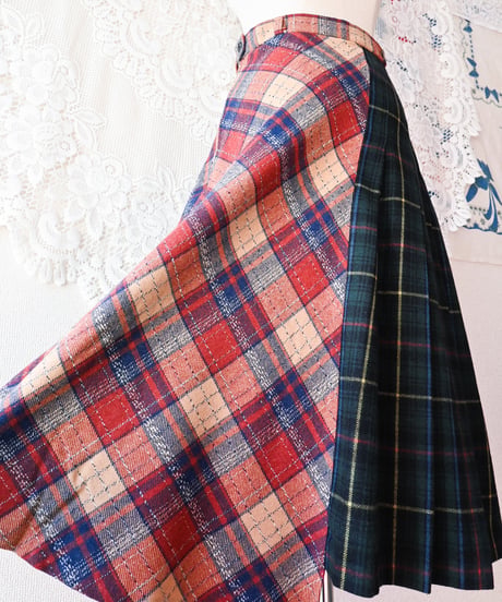 【tiny yearn】Check Docked Wool Flare Skirt