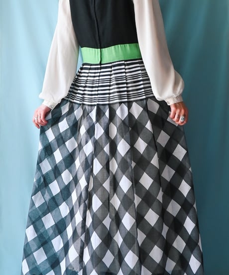 【tiny yearn】1970's Ribbon Sheer Check Maxi Dress