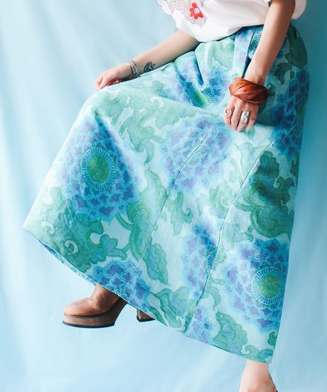 【tiny yearn】1970's Retro Floral Silk Maxi Skirt